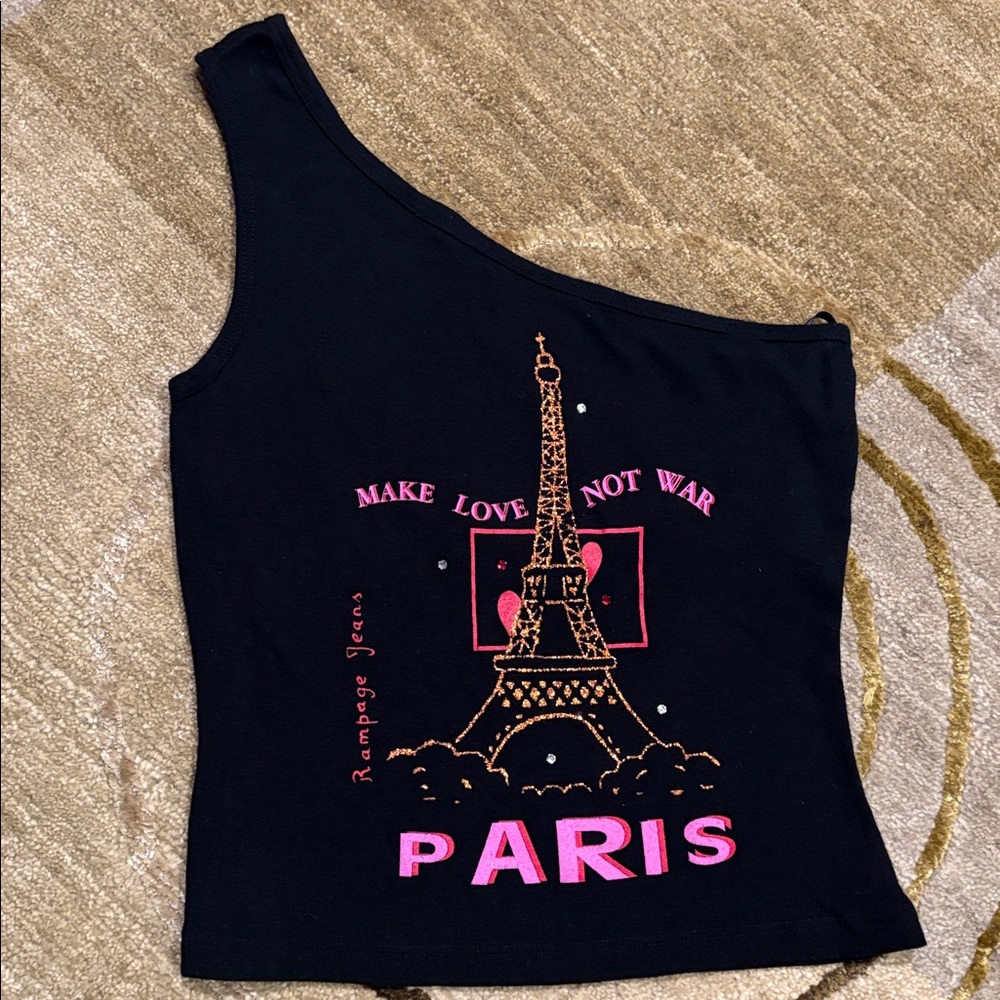 ~Rampage~ Black “Make Love Not War” Paris One Shoulder Top